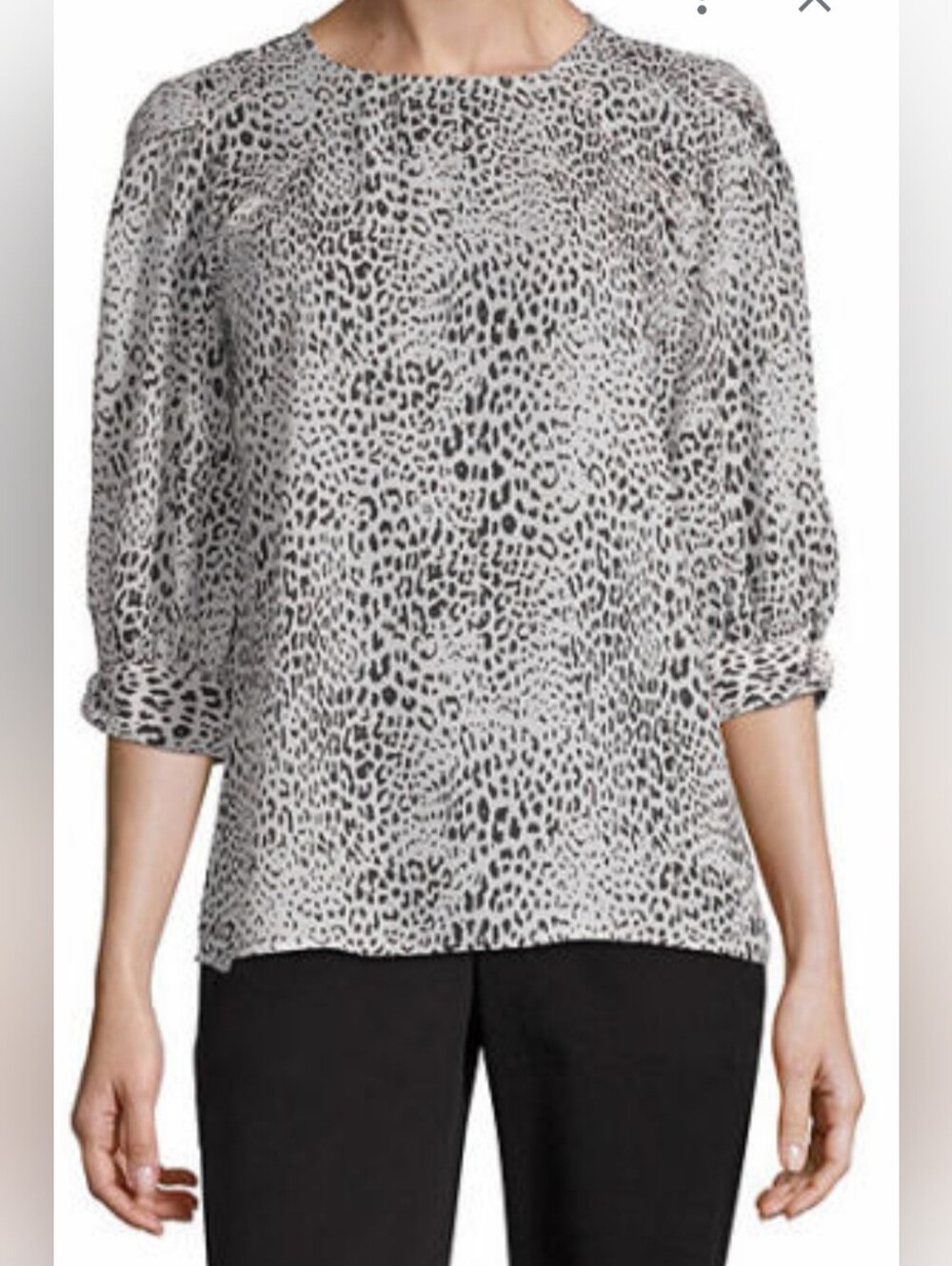 Worthington Black and White Leopard Print Short Sleeve Blouse
